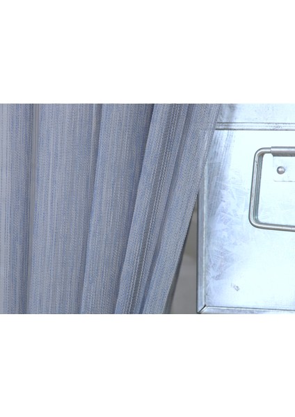 Çizgili Tül Mavi 1-2 Seyrek Pile 200X260