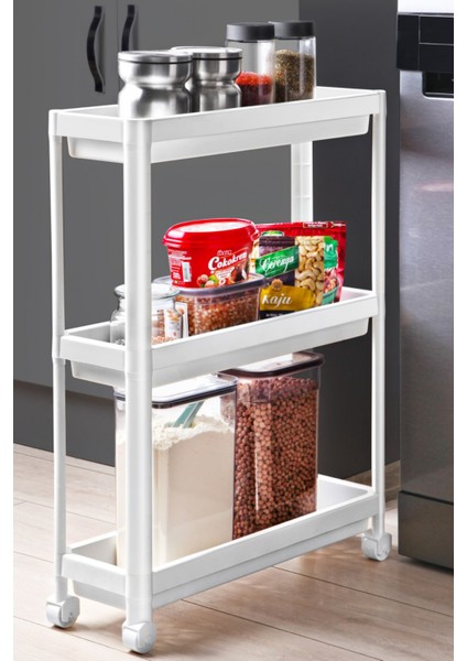 Tekerlekli Raf Ünitesi 3 Katlı Mutfak Rafı Banyo Rafı Banyo Düzenleyici Organizer