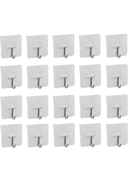 20 Adet Kendinden Yapışkanlı Şeffaf Metal Kancalı Askı