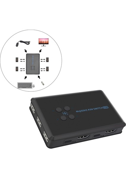 Klavye Fare Desteği ile 4 Pc Paylaşımı Için Kvm Anahtarı 4K@60Hz