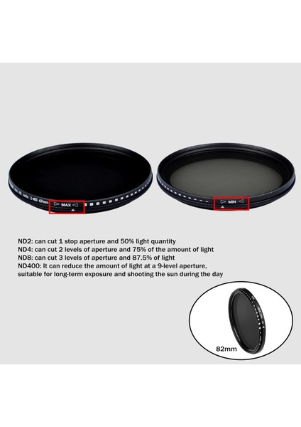 Nd2 Ila ND400 Filtre Su Geçirmez Optik Cam Kamera Şelaleleri 82MM