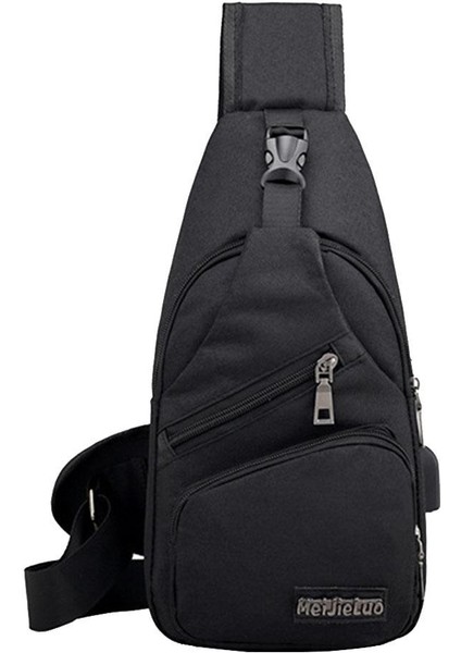 Mens Bag Omuz Çantası Anti Nedensel Hafif USB Port Yeni Black-Oxford Bezi