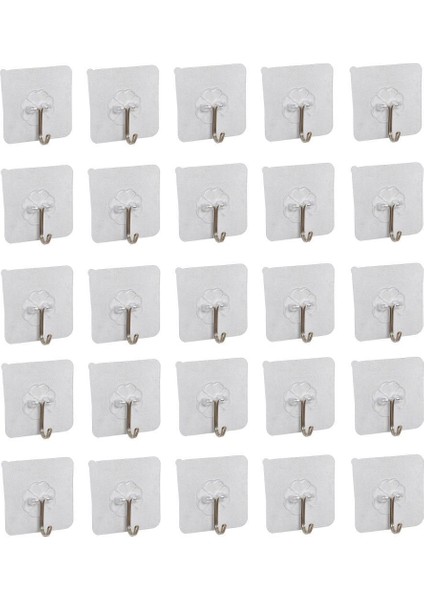 25 Adet Kendinden Yapışkanlı Şeffaf Metal Kancalı Askı