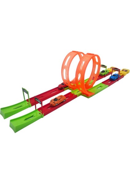 4 Arabalı Çift Fırlatıcılı 70 cm Ikili Drag Yarış Pisti Oyun Seti