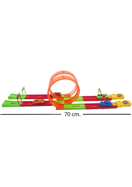 4 Arabalı Çift Fırlatıcılı 70 cm Ikili Drag Yarış Pisti Oyun Seti