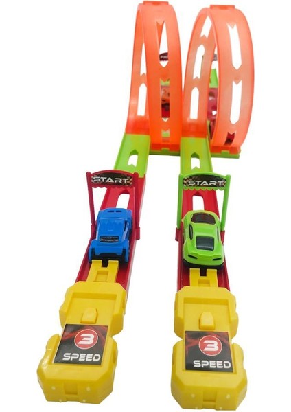 4 Arabalı Çift Fırlatıcılı 70 cm Ikili Drag Yarış Pisti Oyun Seti