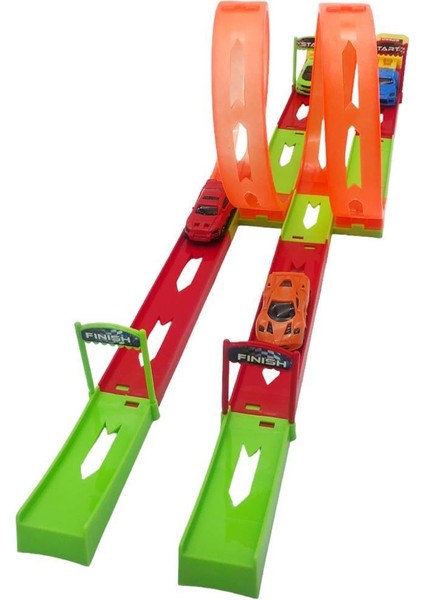 4 Arabalı Çift Fırlatıcılı 70 cm Ikili Drag Yarış Pisti Oyun Seti