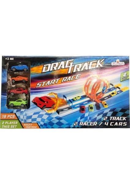 4 Arabalı Çift Fırlatıcılı 70 cm Ikili Drag Yarış Pisti Oyun Seti