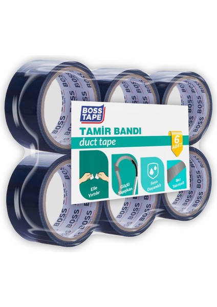 6 Adet Tamir Bandı Bez Bant Siyah EN:48MM BOY:25MT