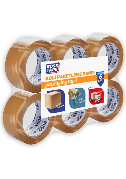 Boss Tape Hotmelt Koli Bandı Taba 45 mm x 100 mt 6'lı