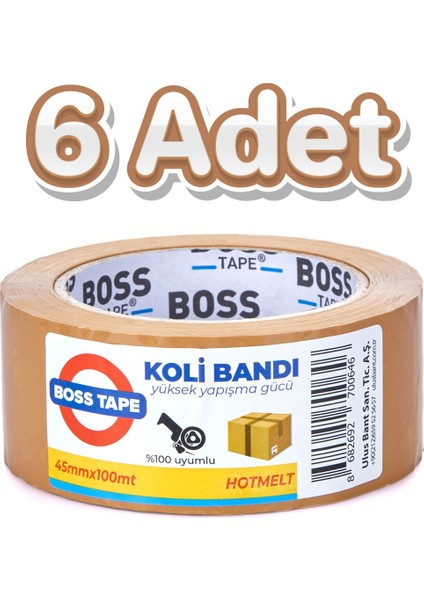 Boss Tape Hotmelt Koli Bandı Taba 45 mm x 100 mt 6'lı