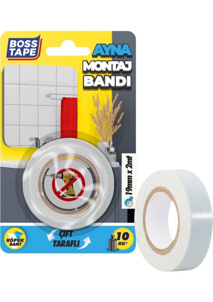 Ayna Montaj Bandı Çift Taraflı Çok Güçlü Köpük En:19mm Boy:2mt