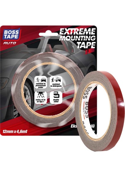 Boss Tape Çok Güçlü Otomobil Motosiklet Araba Aksesuar Spoiler Çıta Montaj Bandı 4,6 Metre En:12mm