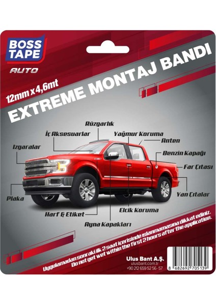 Boss Tape Çok Güçlü Otomobil Motosiklet Araba Aksesuar Spoiler Çıta Montaj Bandı 4,6 Metre En:12mm