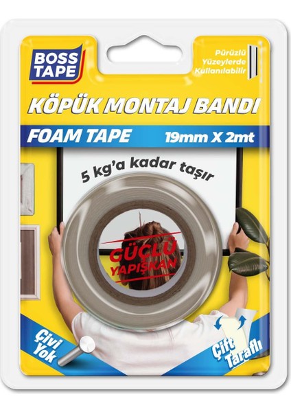 Boss Tape Çift Taraflı Köpük Montaj Bandı 19 mm x 2 M