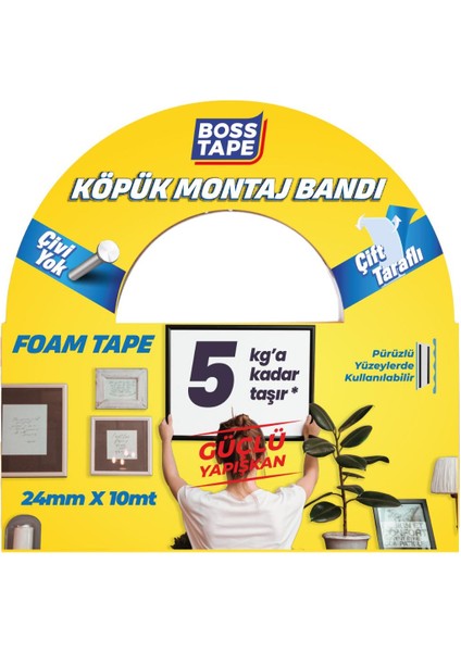 Çift Taraflı Köpük Montaj Bandı 24MMX10M