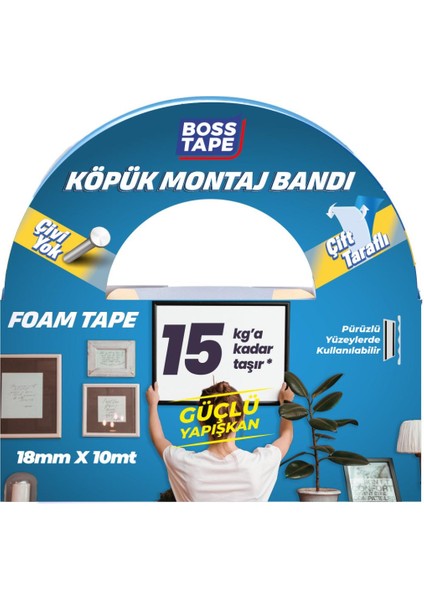 Boss Tape Çift Taraflı Köpük Aksesuar Montaj Bandı 18MMX10M