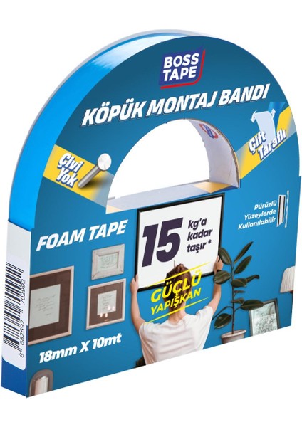 Boss Tape Çift Taraflı Köpük Aksesuar Montaj Bandı 18MMX10M