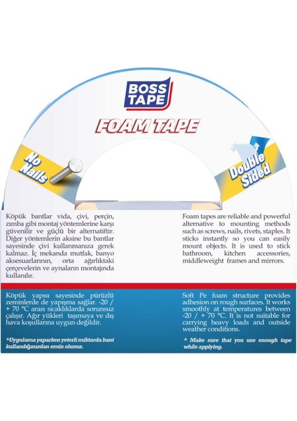 Boss Tape Çift Taraflı Köpük Aksesuar Montaj Bandı 18MMX10M