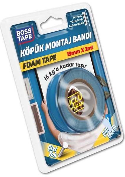 Boss Tape Çok Yüksek Yoğunluklu Köpük Çift Taraflı Aksesuar Montaj Bandı