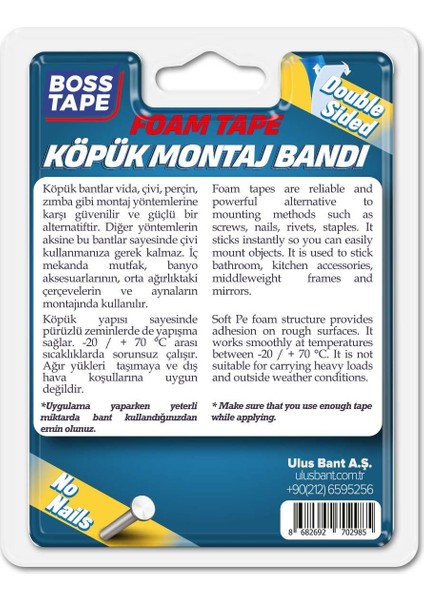 Boss Tape Çok Yüksek Yoğunluklu Köpük Çift Taraflı Aksesuar Montaj Bandı