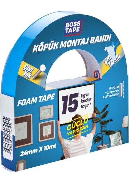 Boss Tape Çift Taraflı Köpük Aksesuar Montaj Bandı 24MMX10M