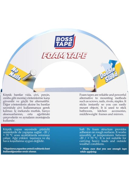 Boss Tape Çift Taraflı Köpük Aksesuar Montaj Bandı 24MMX10M