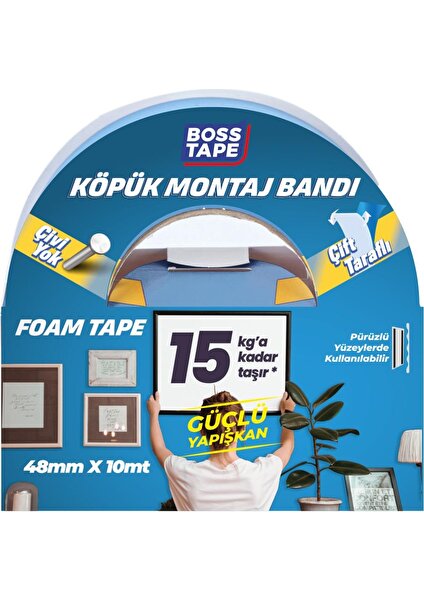 Boss Tape Çift Taraflı Köpük Aksesuar Montaj Bandı 48MMX10M