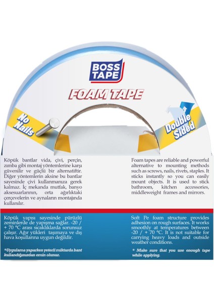 Boss Tape Çift Taraflı Köpük Aksesuar Montaj Bandı 48MMX10M