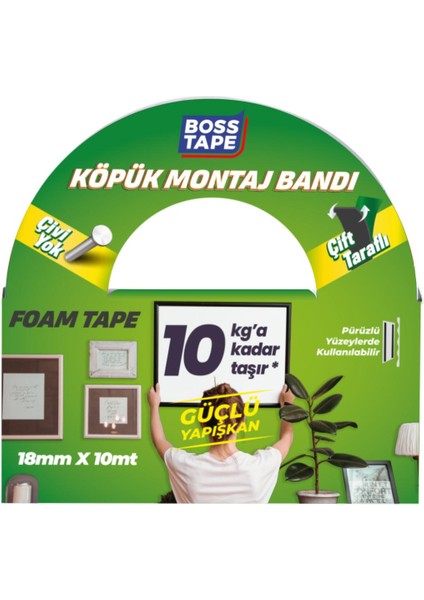 Yüksek Yoğunluklu Siyah Köpük Çift Taraflı Aksesuar Montaj Bandı En:18mm Boy:10mt