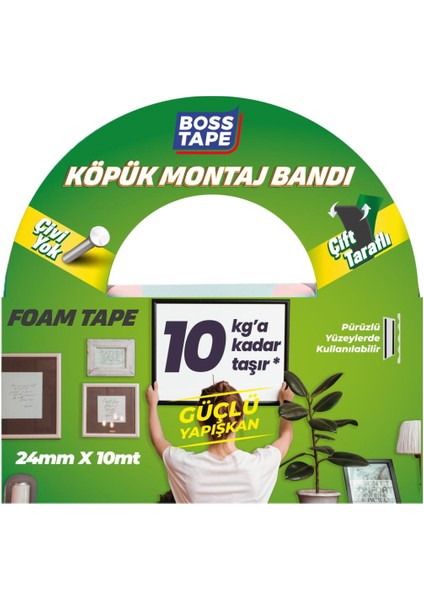 Yüksek Yoğunluklu Siyah Köpük Çift Taraflı Aksesuar Montaj Bandı En:24mm Boy:10mt