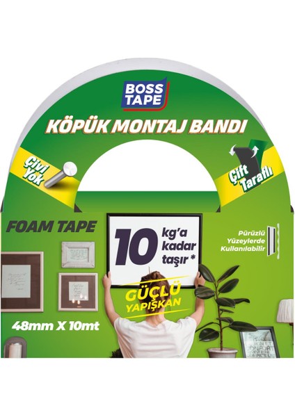 Yüksek Yoğunluklu Siyah Köpük Çift Taraflı Aksesuar Montaj Bandı En:48mm Boy:10mt