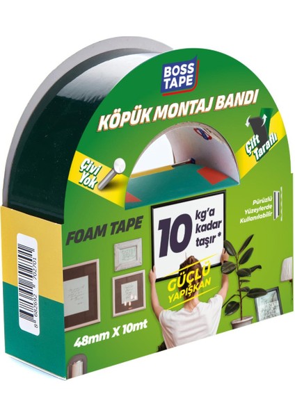 Yüksek Yoğunluklu Siyah Köpük Çift Taraflı Aksesuar Montaj Bandı En:48mm Boy:10mt