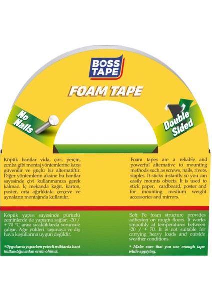 Yüksek Yoğunluklu Siyah Köpük Çift Taraflı Aksesuar Montaj Bandı En:48mm Boy:10mt