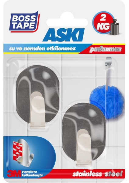 Paslanmaz Çelik Gövde Inox 2'li Banyo Mutfak Duvar Askısı