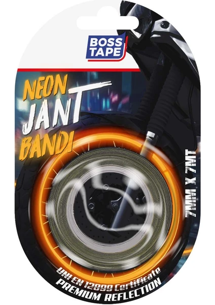 Boss Tape Araç Otomobil Motosiklet Parlayan Reflektörlü Turuncu Neon Jant Bandı Sertifikalı En:7mm Boy:7mt