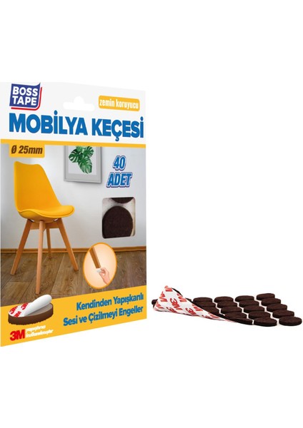 Boss Tape 3M Yapışkanlı 40 Adet 25MM Kahverengi Mobilya Sandalye Masa Ayağı Keçesi