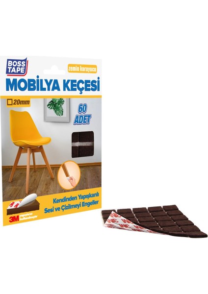 Boss Tape 3M Yapışkanlı 60 Adet 20 mm Kahverengi Mobilya Sandalye Masa Ayağı Keçesi