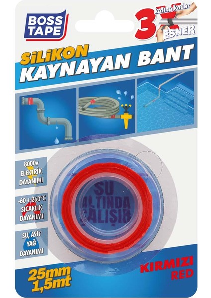 Silikon Kaynayan Kendi Üzerine Yapışan Suya Dayanıklı En:25mm Boy:1,5mt Kırmızı