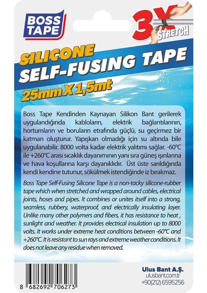 Silikon Kaynayan Kendi Üzerine Yapışan Suya Dayanıklı Tamir Bandı En:25mm Boy:1,5mt Siyah
