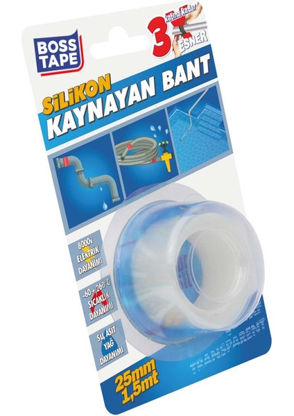 Silikon Kaynayan Kendi Üzerine Yapışan Suya Dayanıklı En:25mm Boy:1,5mt Şeffaf fiyatları