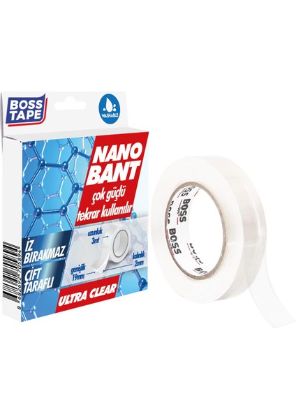 Nano Bant 3 Metre Çok Güçlü Çift Taraflı Şeffaf Yıkanabilir En:19mm