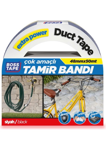 Boss Tape Duct Tape Tamir Bandı Siyah 48mmx50mt Çok Amaçlı Elle Yırtılır