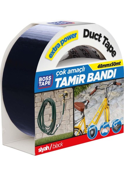 Boss Tape Duct Tape Tamir Bandı Siyah 48mmx50mt Çok Amaçlı Elle Yırtılır