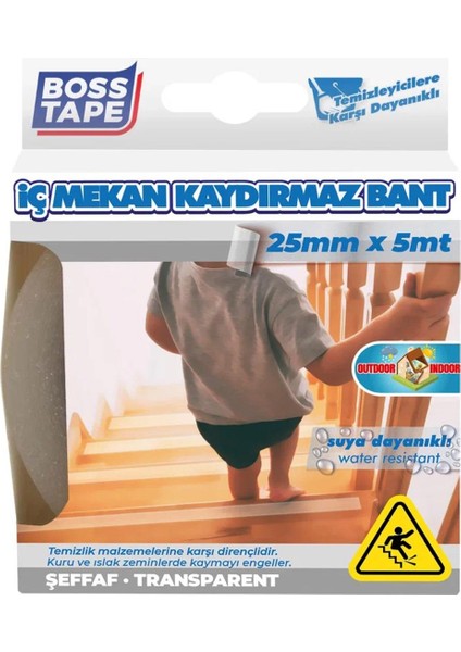 İç Mekanlar İçin Ev Ofis Merdiven Kaydırmaz Bant Şeffaf En:25mm Boy:5mt