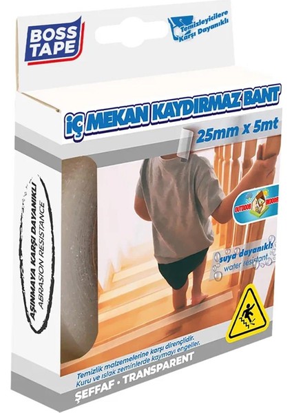 İç Mekanlar İçin Ev Ofis Merdiven Kaydırmaz Bant Şeffaf En:25mm Boy:5mt fiyatları