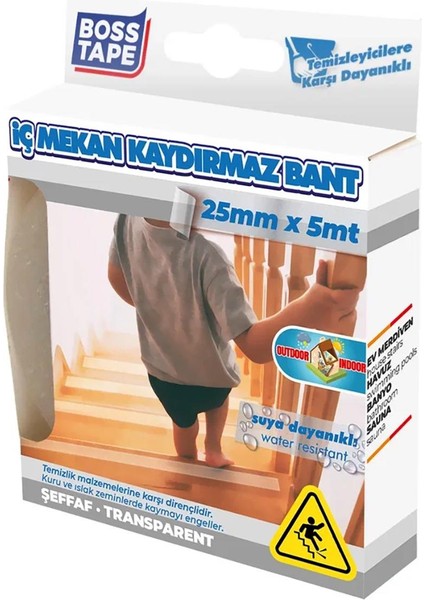 İç Mekanlar İçin Ev Ofis Merdiven Kaydırmaz Bant Şeffaf En:25mm Boy:5mt modelleri