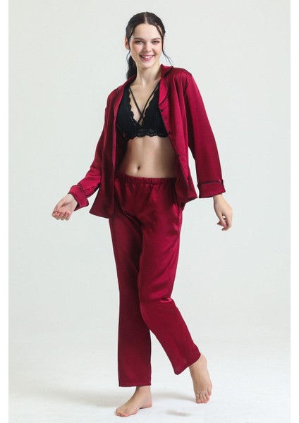 Biyeli Saten Pijama Takımı 19718