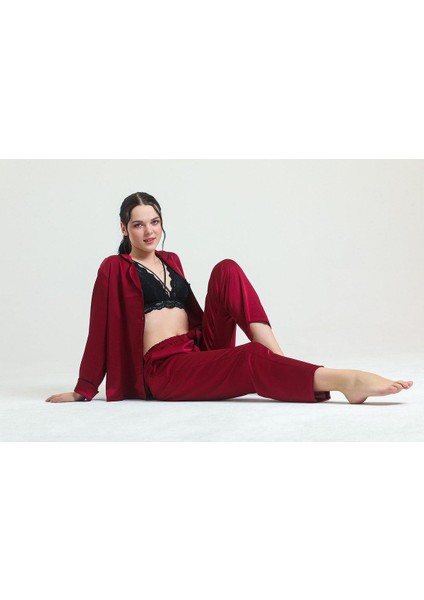 Biyeli Saten Pijama Takımı 19718