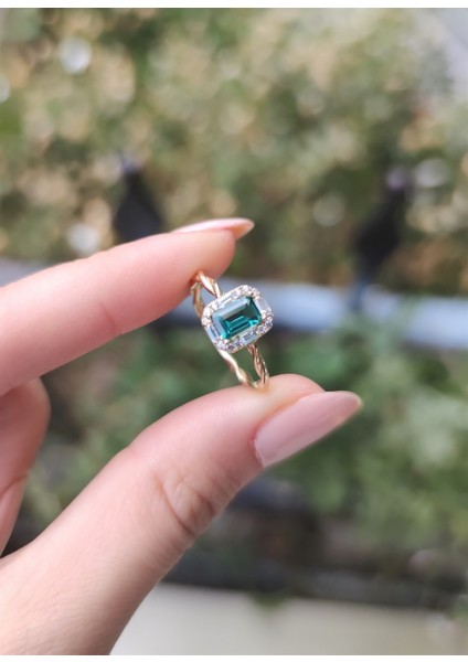 Aykan Kuyumculuk Jena Green Topaz Pırlanta Yüzük AK-1350